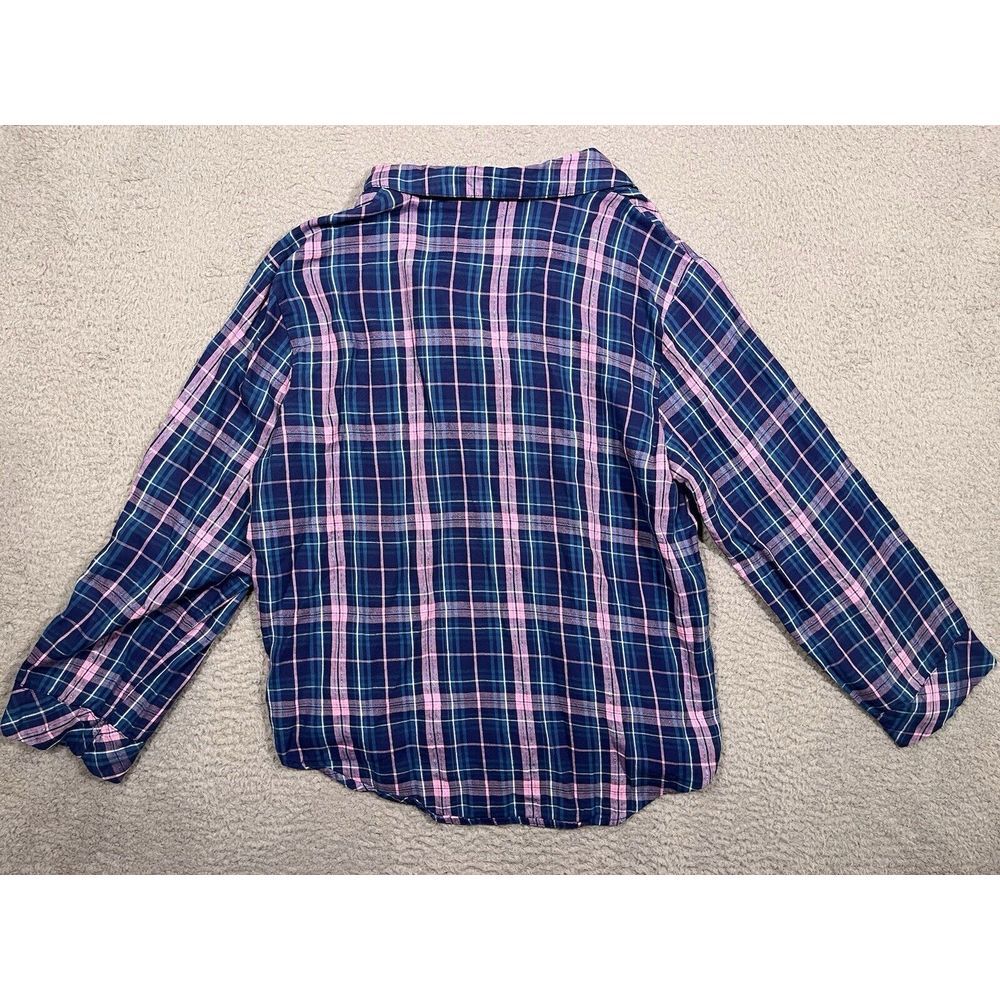 Victoria's Secret Pajama Top Blue Pink Plaid Collared Button Medium M - Picture 8 of 8